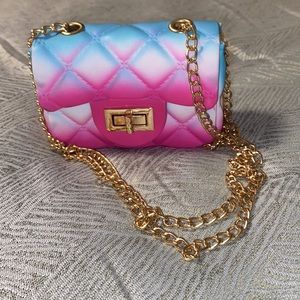 Mini crossbody chain purse - blue, pink, and white